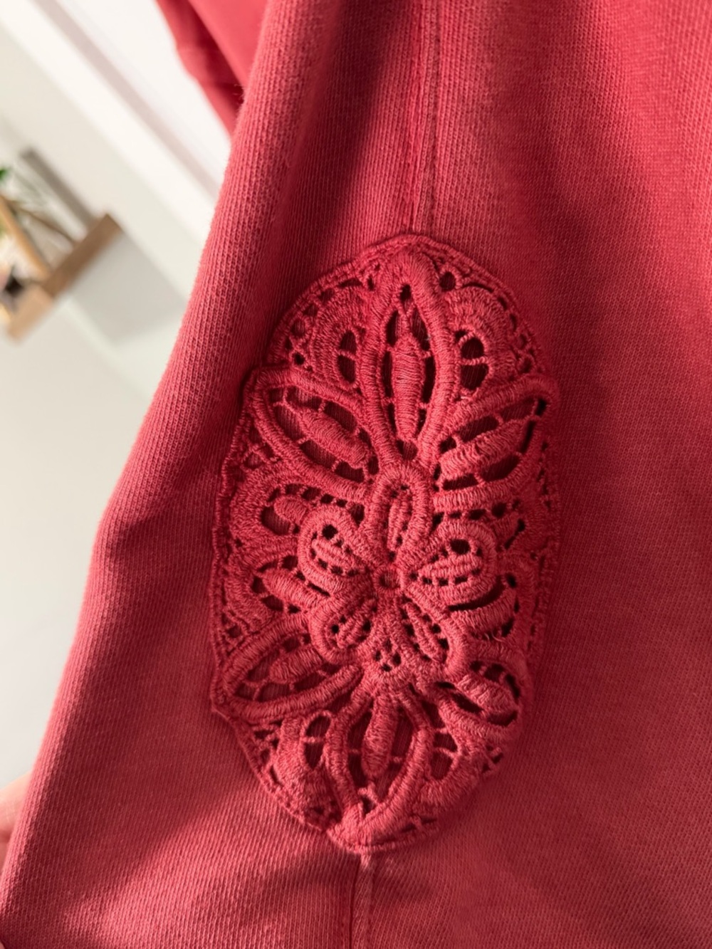 Aerie Oversized Red Sweatshirt with Lace Elbow Detail | Size XS | Like New - Picture 4 of 4